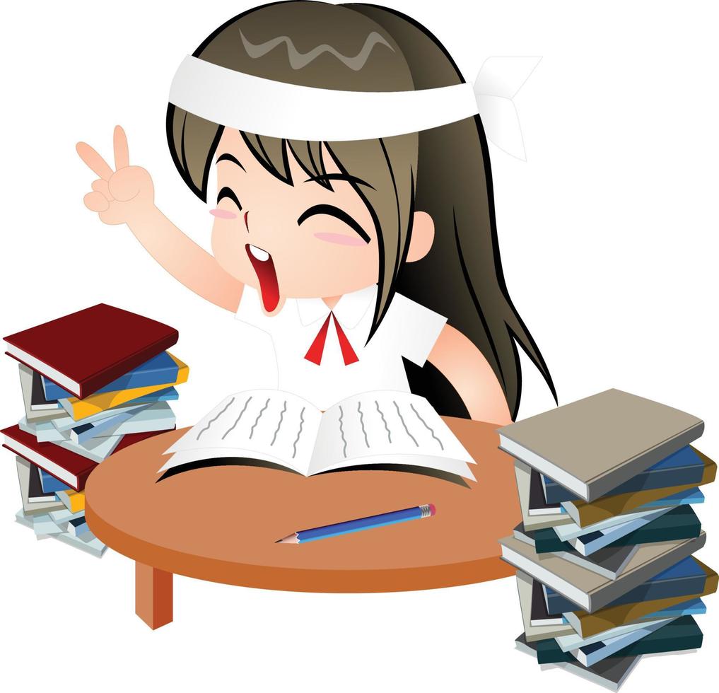 girl studying vector cartoon clipart kawaii