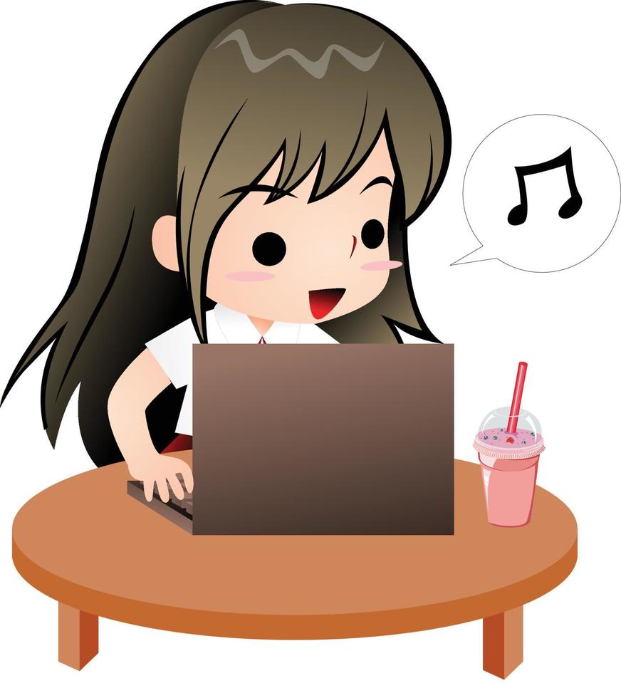 girl work vector cartoon clipart kawaii