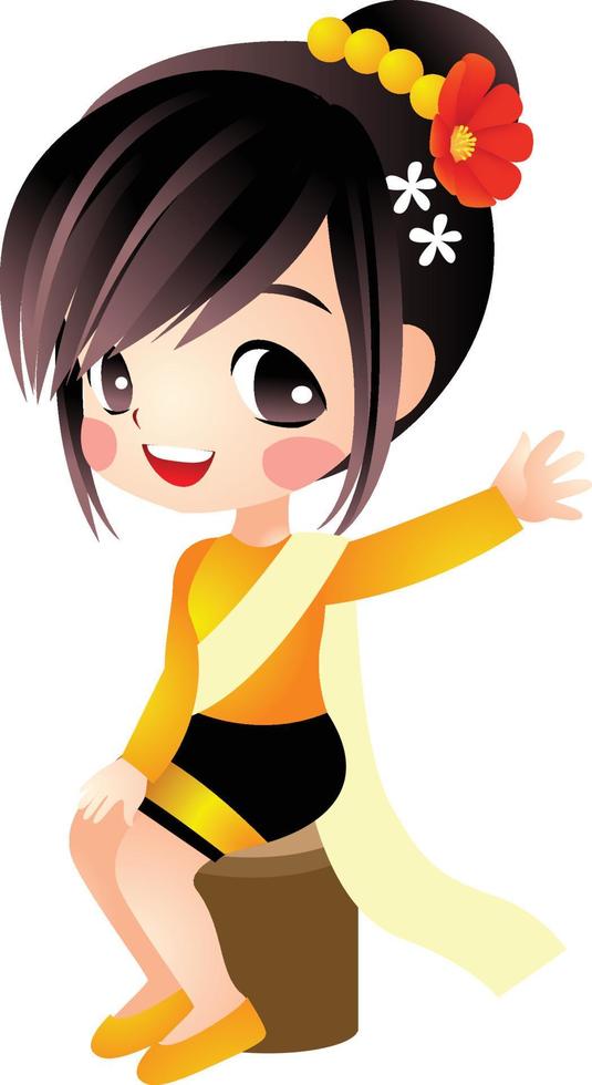 thaigirl dibujos animados vector clipart lindo kawaii