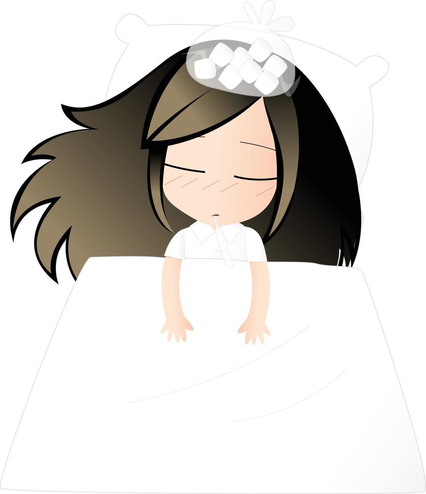 girl sick cartoon vector clipart cute kawaii