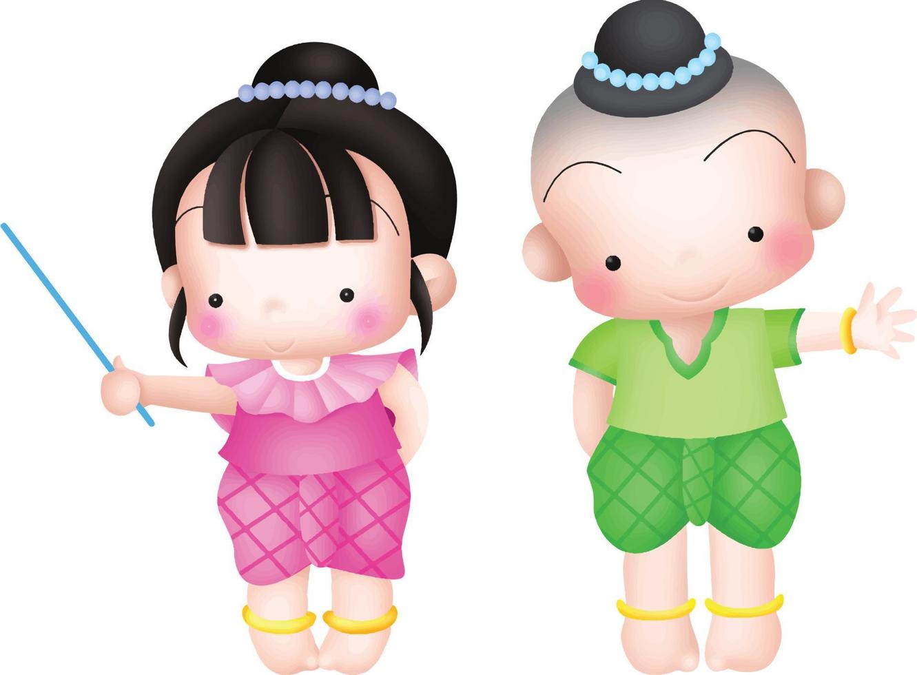 los niños y niñas tailandeses enseñan coexistir vector cartoon clipart kawaii