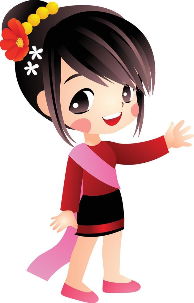 thaigirl dibujos animados vector clipart lindo kawaii