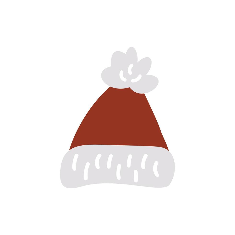 sombrero de vector rojo de santa claus de navidad. elemento de decoración de vacaciones de año nuevo. Ilustración de traje de gorro de Navidad aislado sobre fondo blanco.