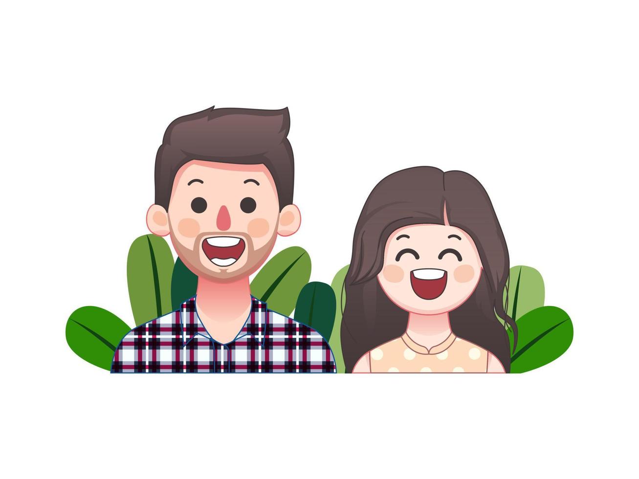 Couple Illustration. Boyfriend and girlfriend look Happy and Cute Avatar front view vector