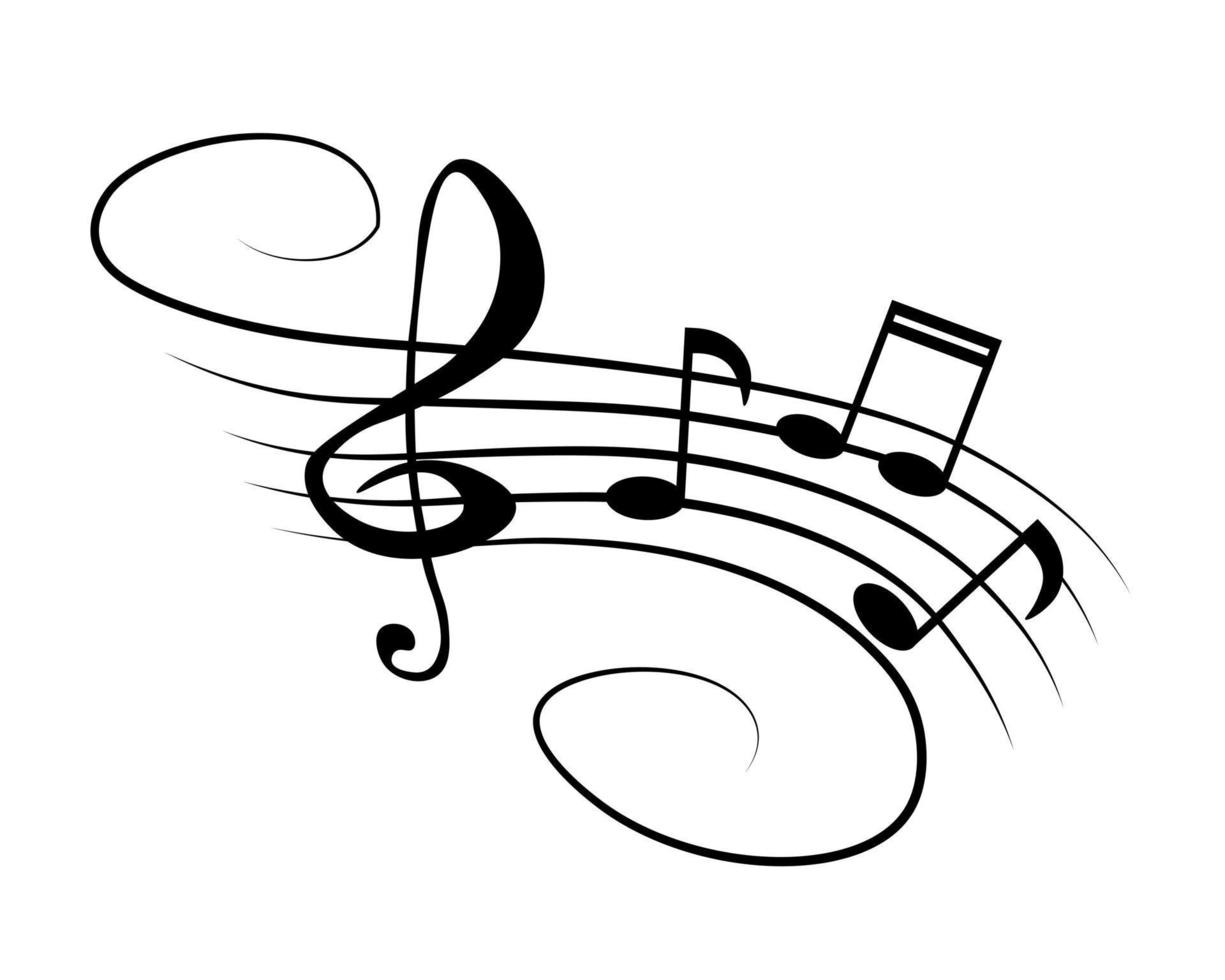 notas musicales y símbolos, con curvas y rizos vector