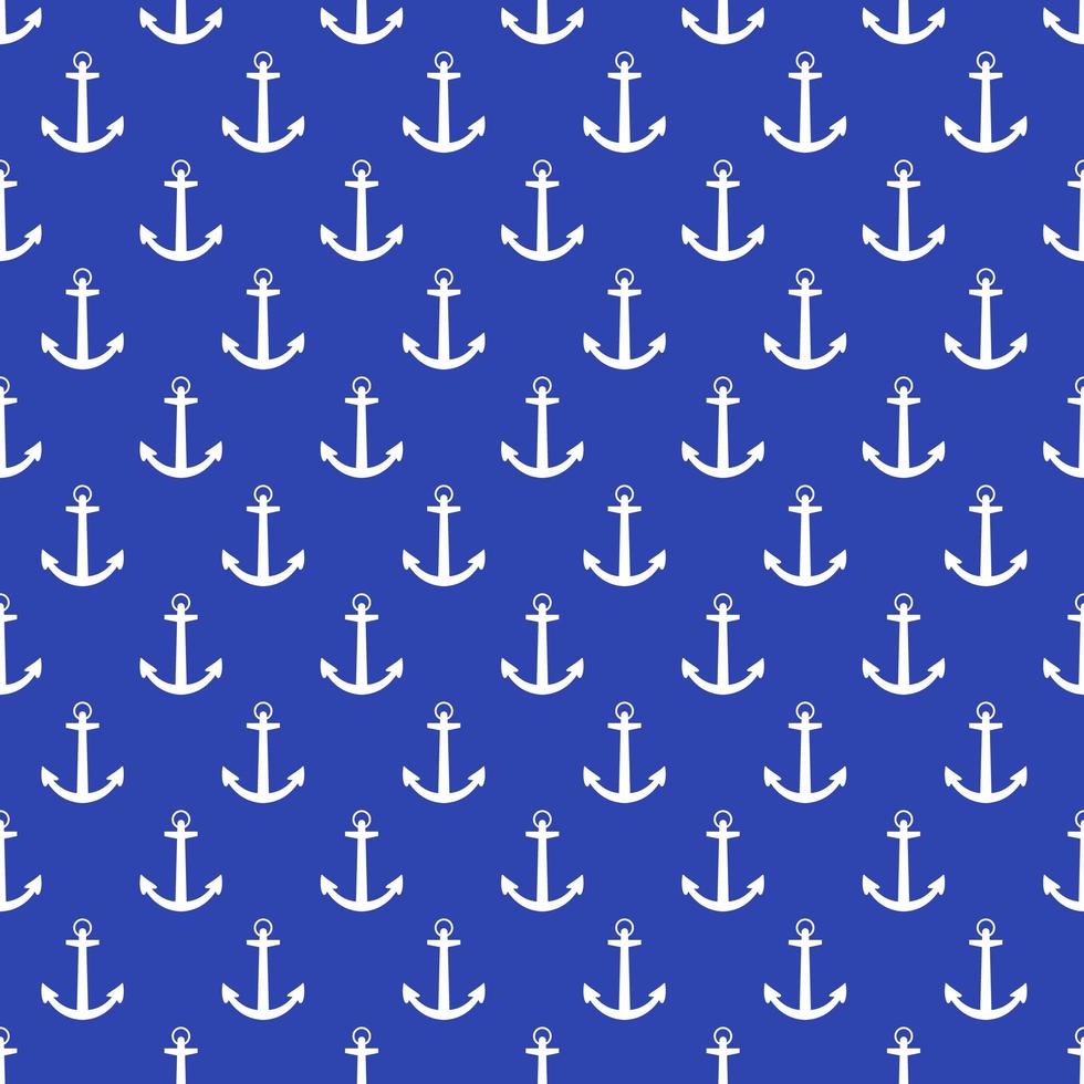 Blue see anchor seamless pattern. Flat vector illustration