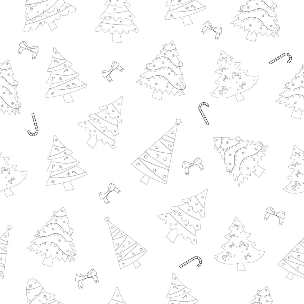 árbol de Navidad con bola de árbol y árbol de juguete de patrones sin fisuras. libro de colores. ilustración vectorial plana vector