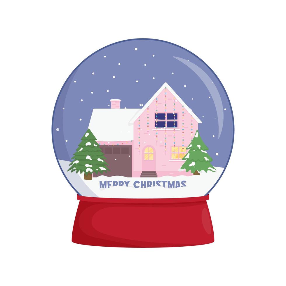 Snow globe with a town. Winter wonderland scenes in a snow globe. vector