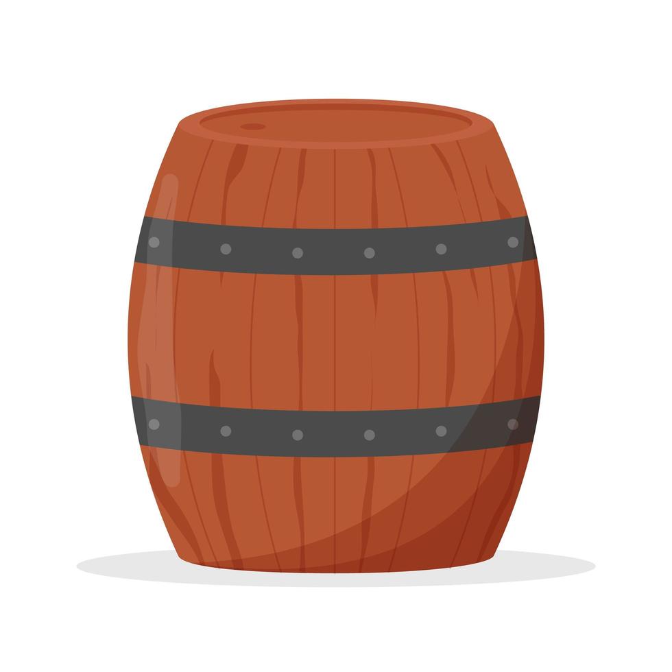 Wooden barrel on white background. Flat vector illustration