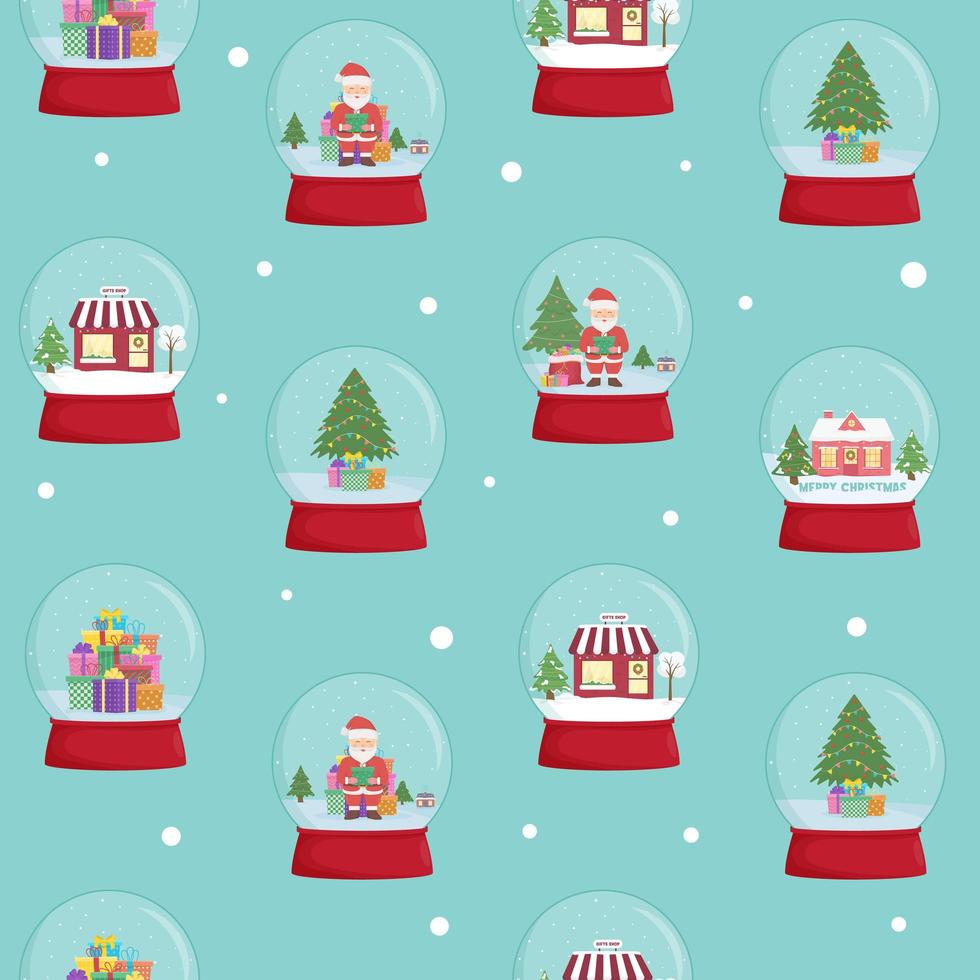 Snow globe seamless pattern. Winter wonderland scenes in a snow globe. vector