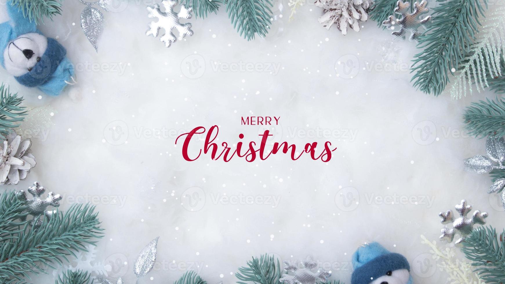 Merry Christmas animated background 4k with twinkling garland and flying snow on snowy background with decorations photo
