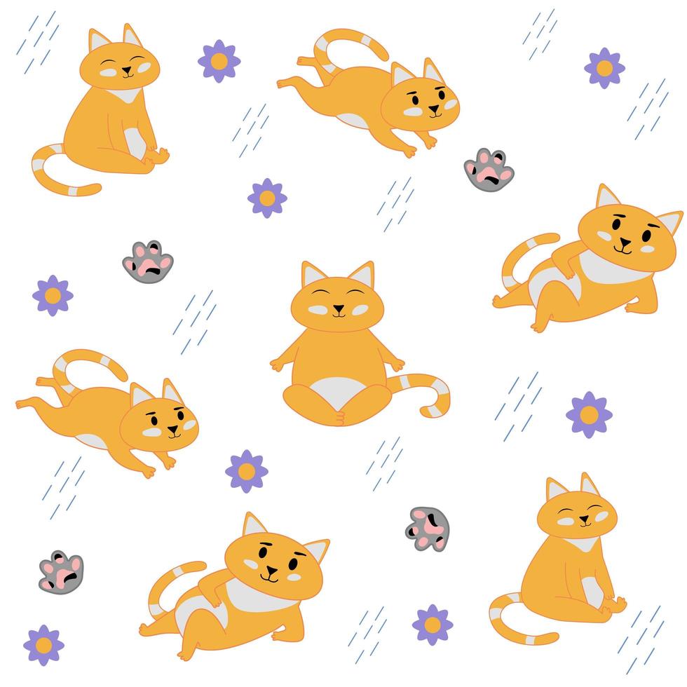 Cats seamless pattern. Cats in different poses. vector