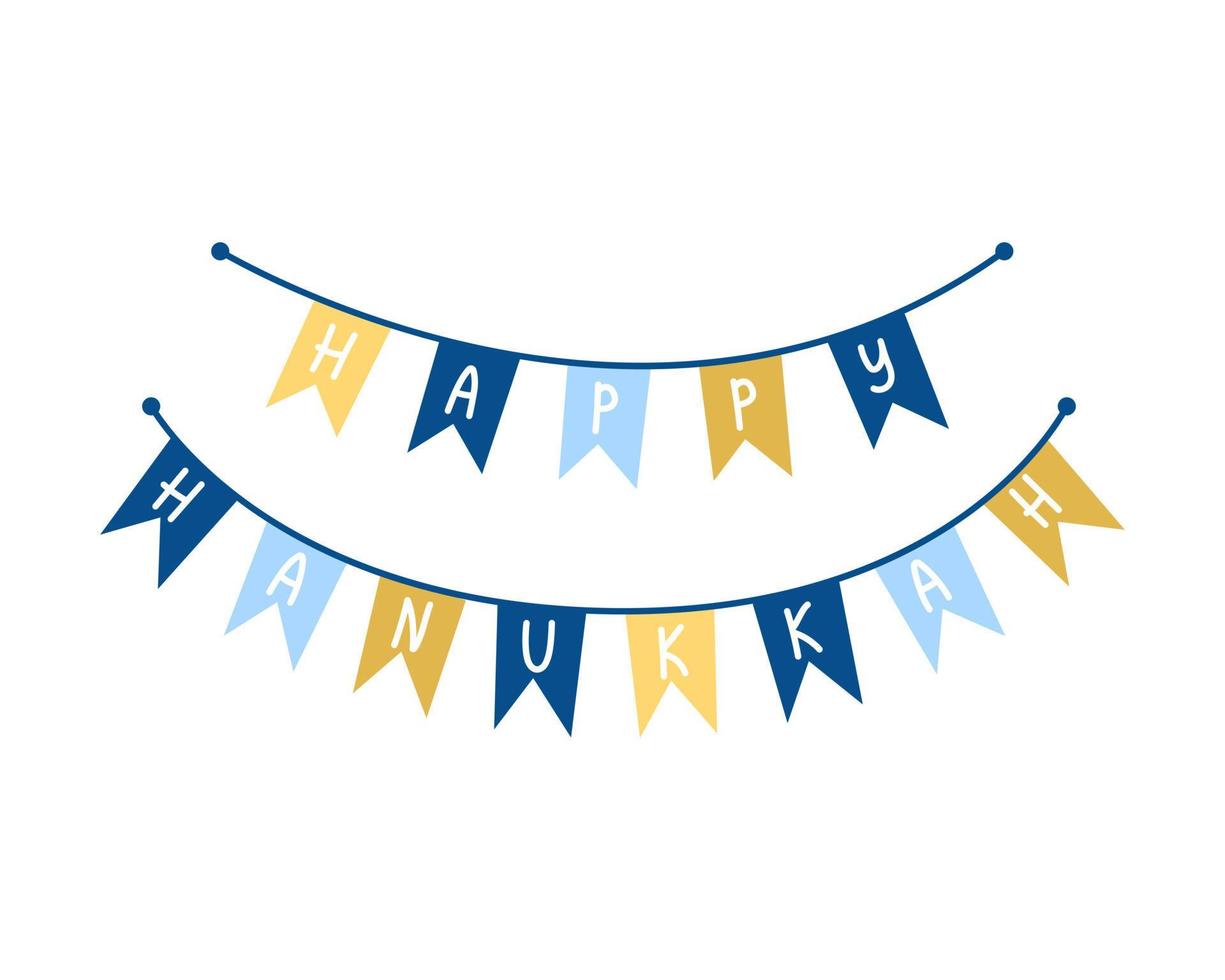 Garland stretched with Happy Hanukkah inscription, vector illustration in flat style