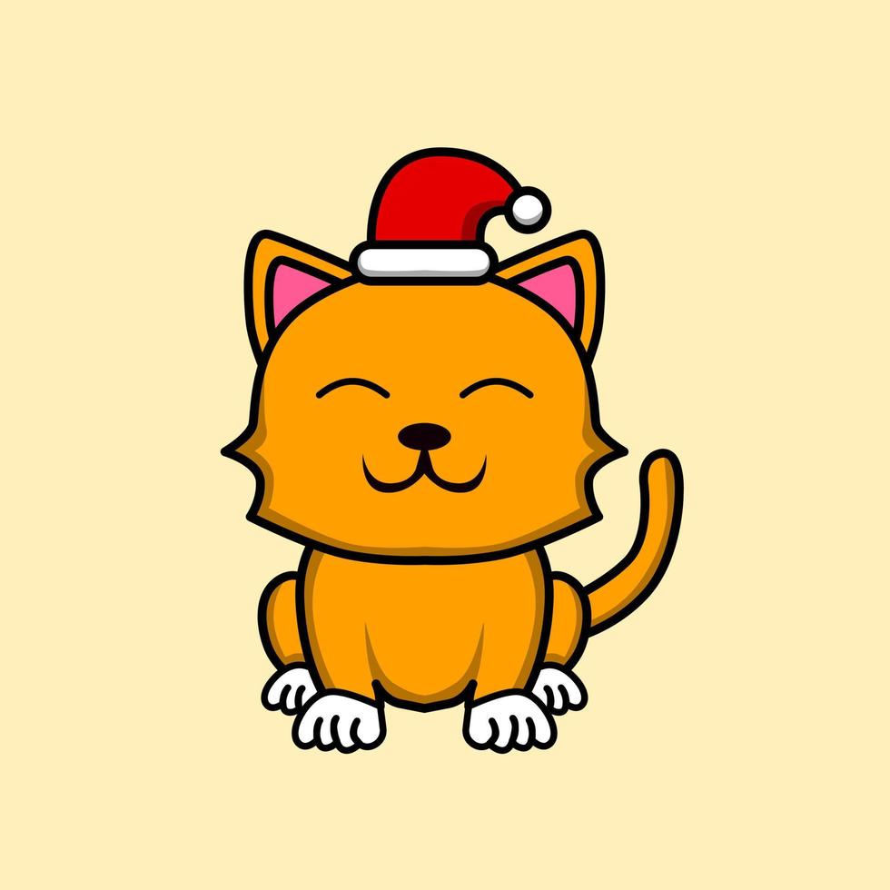 cat illustration design wearing santa claus hat. vector