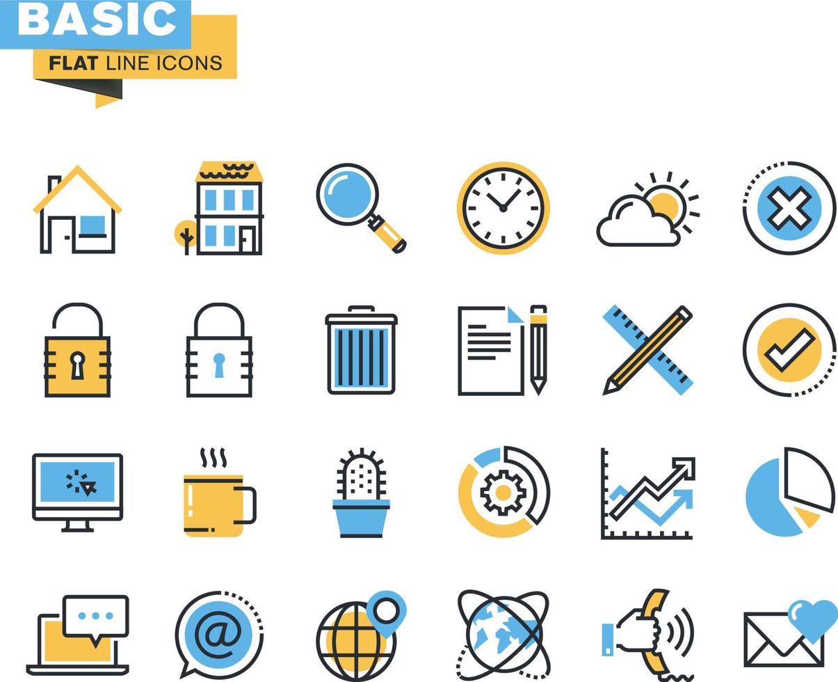 Flat line basic icons for websites and mobile websites and apps. vector