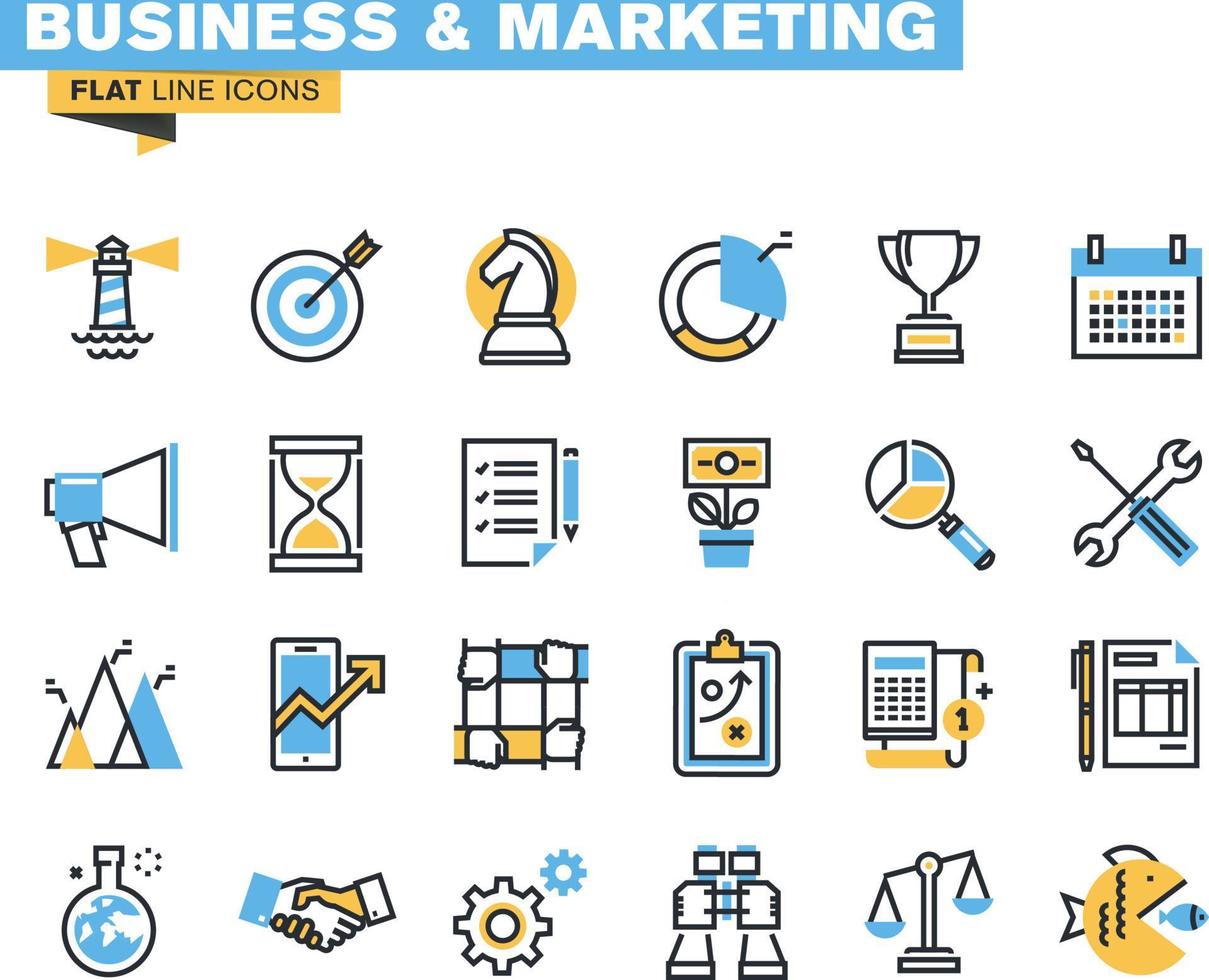 Icons for business, marketing, management, strategy, planning, analytics, finance, success, teamwork, market research, products and services development, for websites and mobile websites and apps. vector