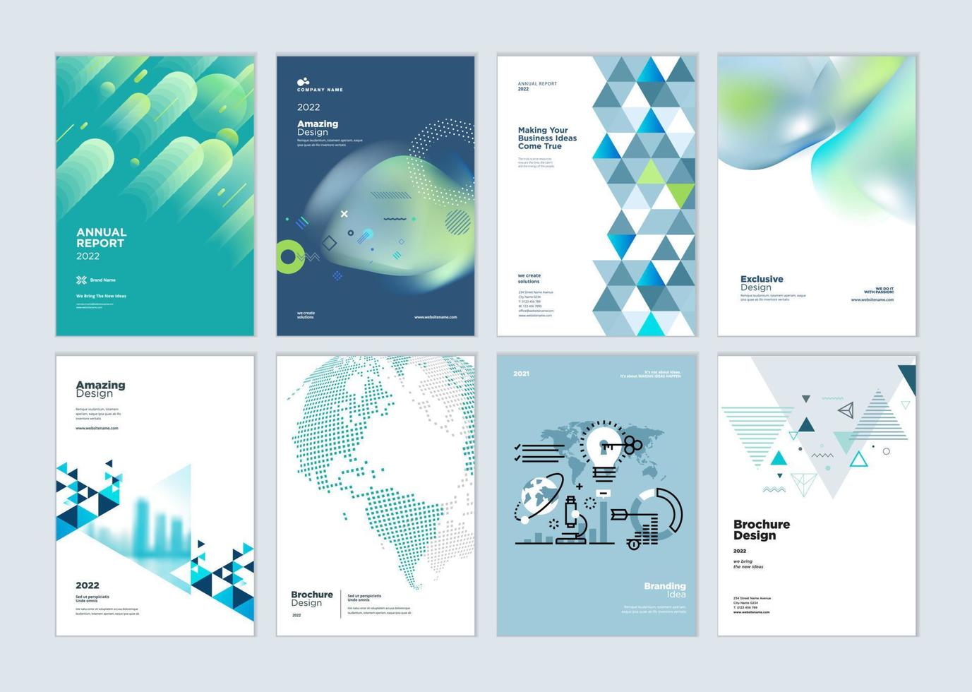 conjunto de folletos, informes anuales, diseños de portadas de planes de  negocios. 4718364 Vector en Vecteezy