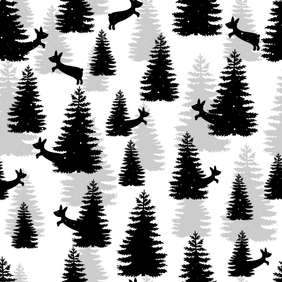 liebres en el bosque de hadas. conejo y árbol de navidad de patrones sin fisuras. vector
