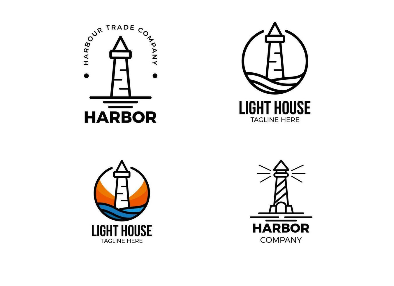 Lighthouse Searchlight Beacon Tower Island Beach Coast Simple Line Art logo design inspiration vector