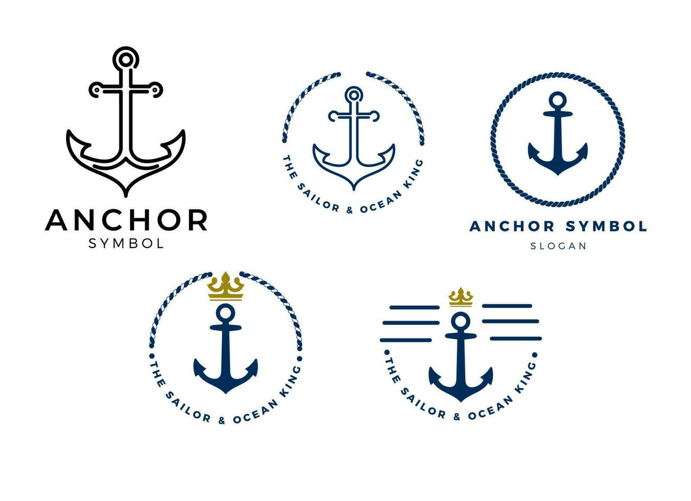 ancla, cuerda y corona para diseño de logotipo de barco de barco marino vector