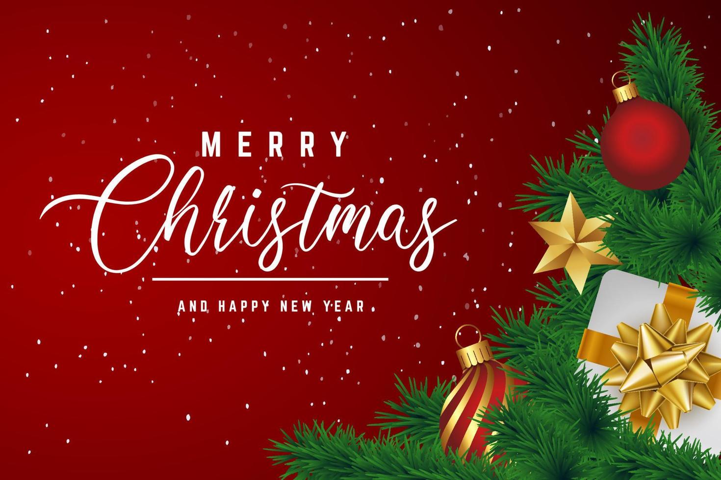 merry christmas background with gift box and ball lamp vector