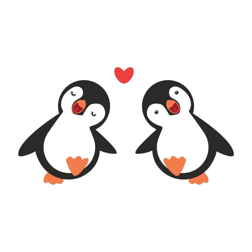 vector de pareja de dos pingüinos felices