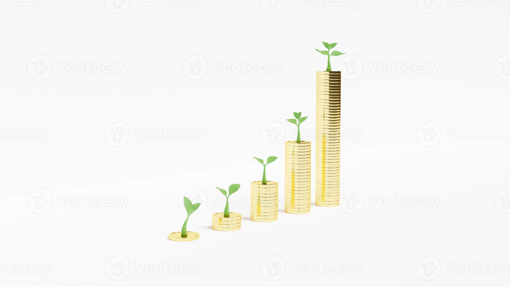 Plant that growing on coins mean invesment that have profits. This picture is 3D rendering photo