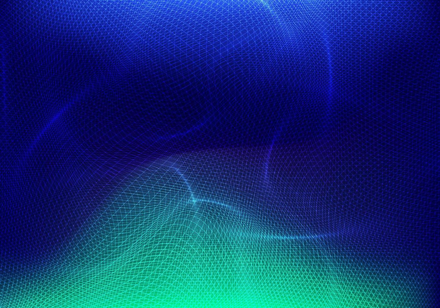 Abstract technology futuristic network wave lines grid surface on neon glowing background vector