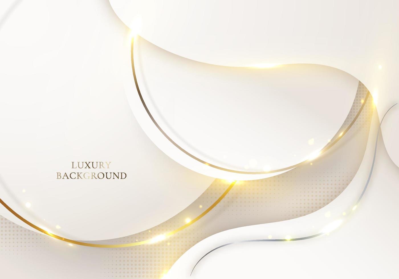 Abstract elegant white circle, wave shape with golden lines rounded and light sparking on clean background vector