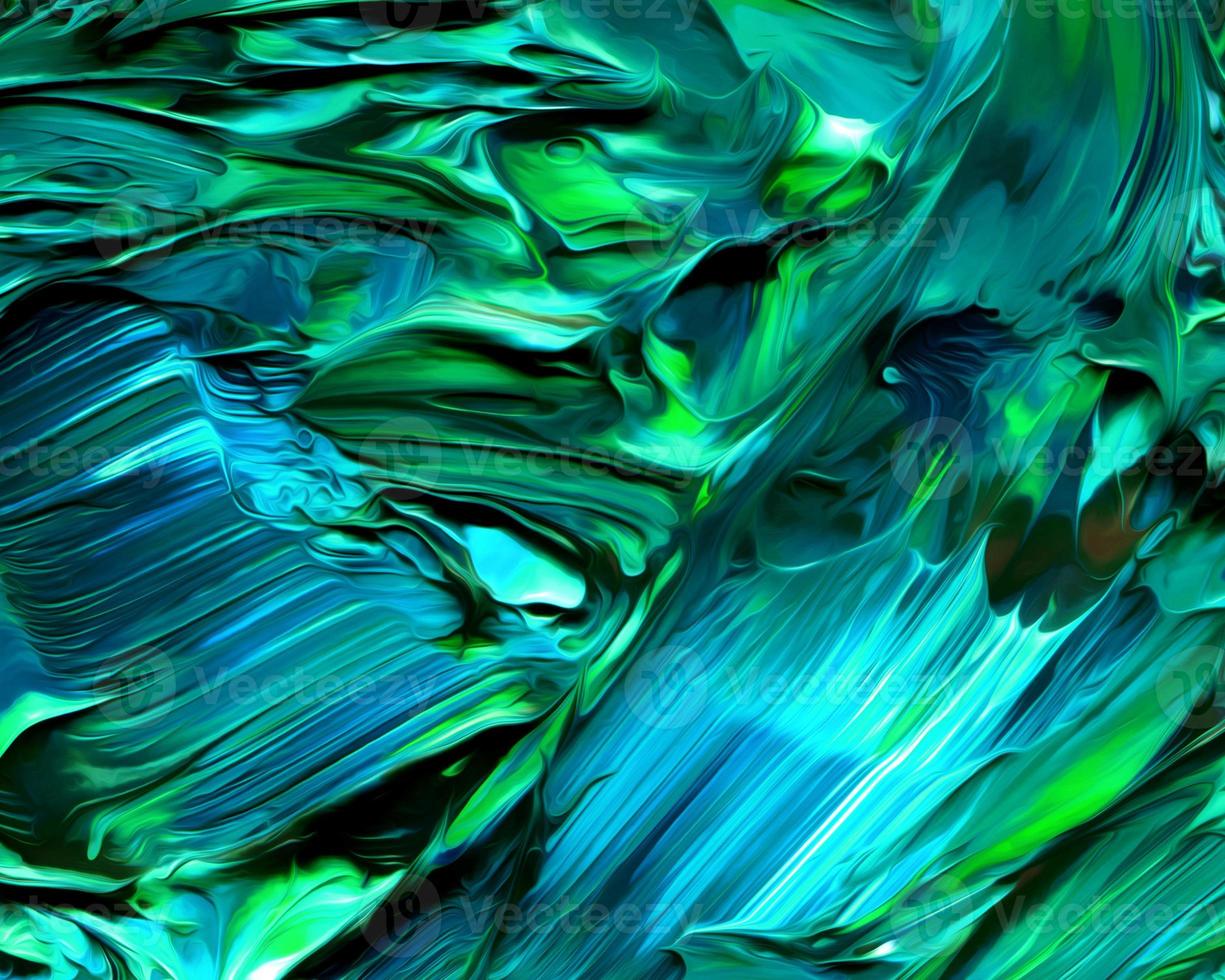 Background design of painted acrylic oil paint fluid liquid color greenish blue with creativity and Modern artwork photo