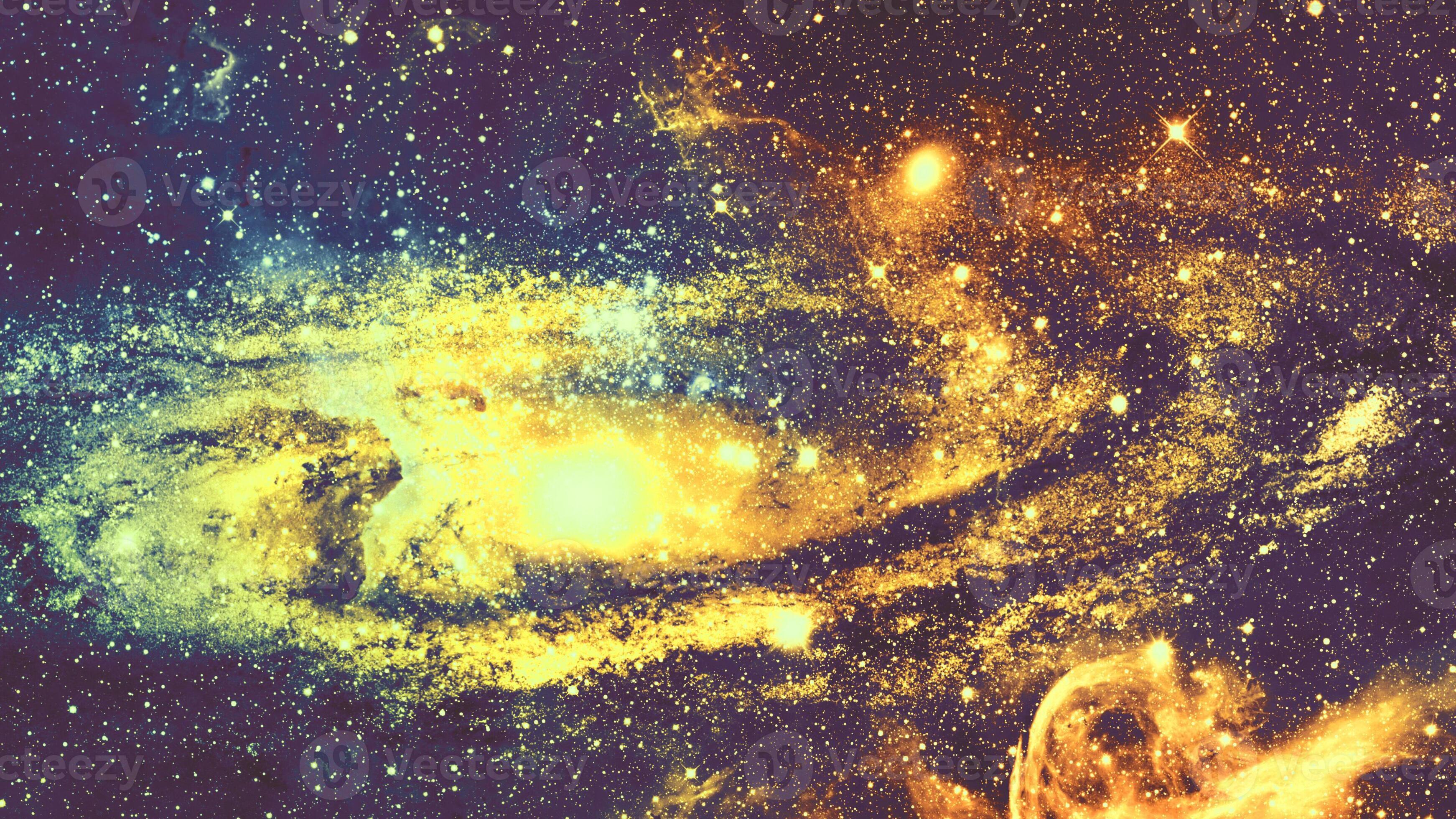 Infinite beautiful cosmos golden background with nebula, cluster of