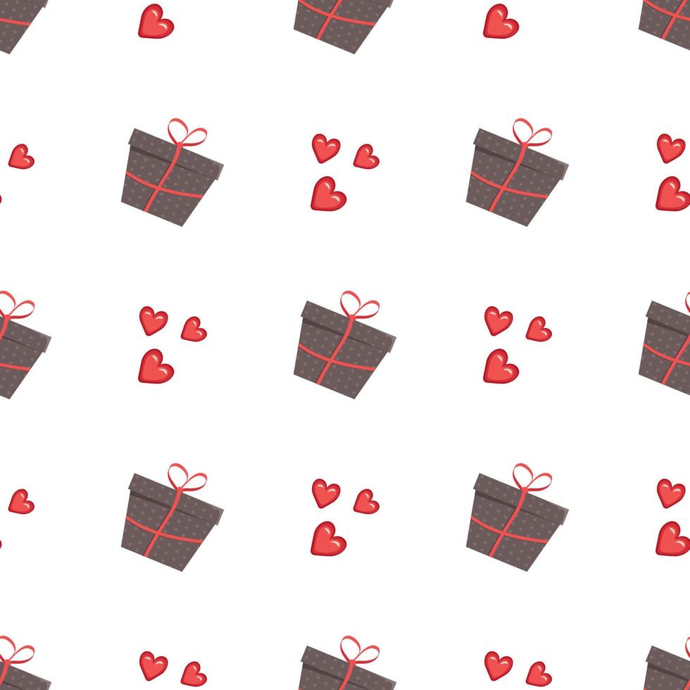 Cute seamless pattern with gift boxes and hearts. Print for valentine day, wedding, holidays and design vector