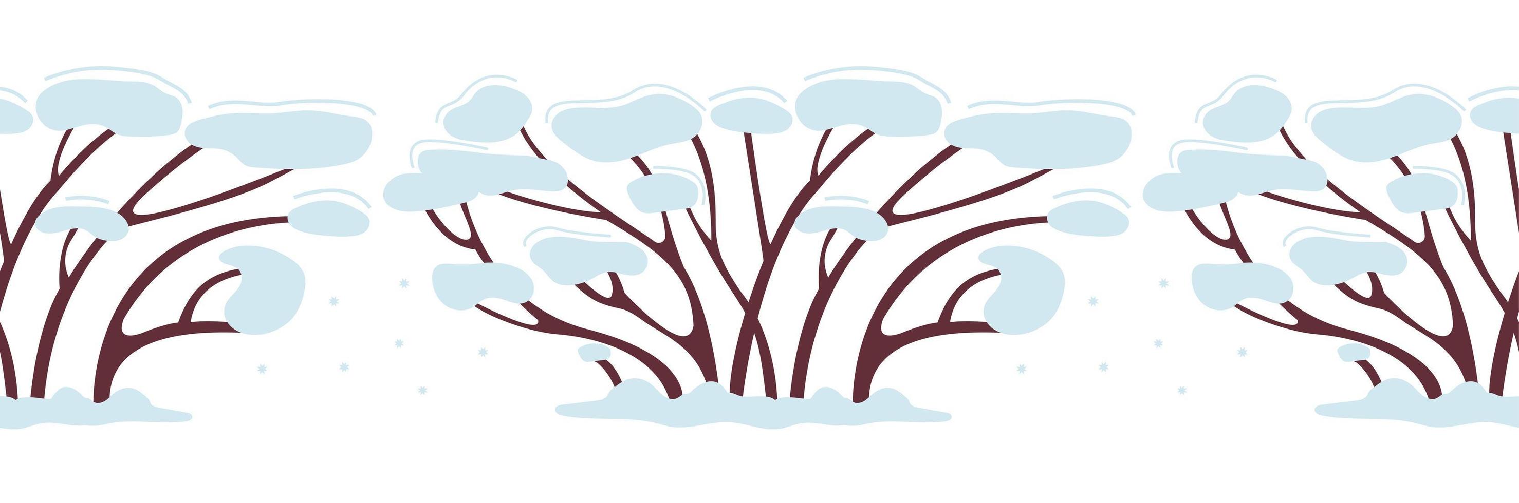 invierno de patrones sin fisuras árbol o arbusto en la nieve. crece en invierno. decoración para el diseño de año nuevo. diseño de cinta adhesiva. ilustración vectorial simple en estilo plano aislado sobre fondo blanco vector