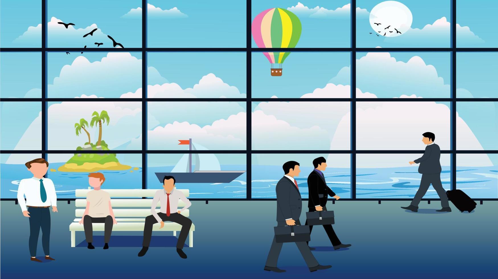 Airport building business people walking, Travel art. vector