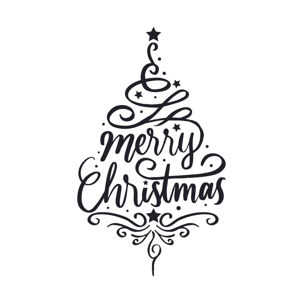 hand lettering merry christmas shaped christmas tree. typography merry Christmas. merry Christmas hand craft design. vector