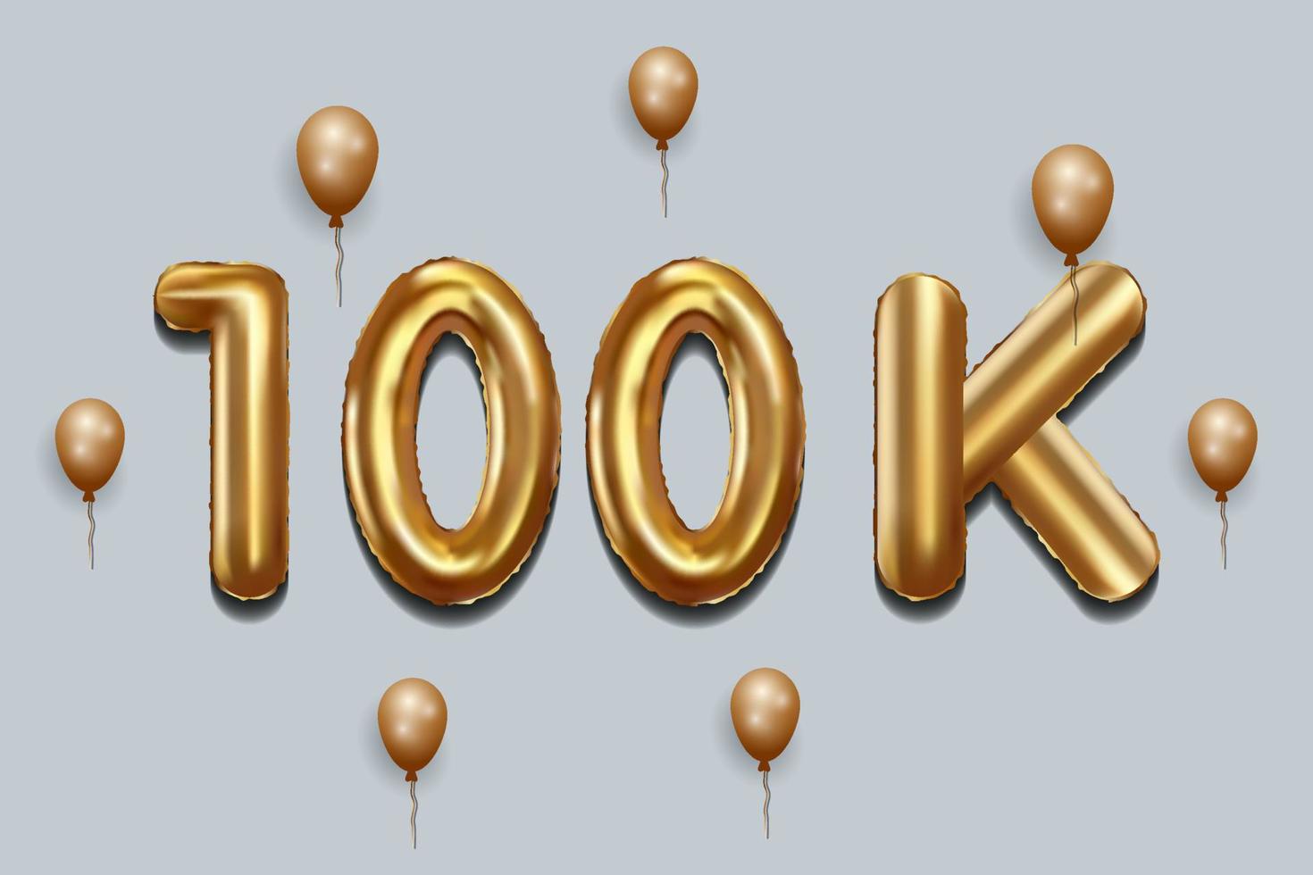 100k written with golden foil balloons. 100k lettering realistic gold balloons, 100k typography background. vector design, isolated
