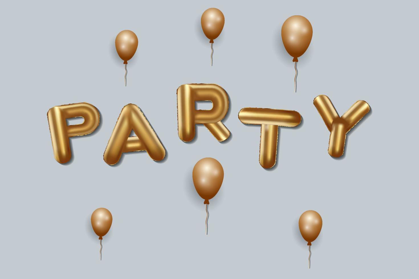 party written with golden foil balloons. party lettering gold balloons, party typography background with ornament balloons. vector design