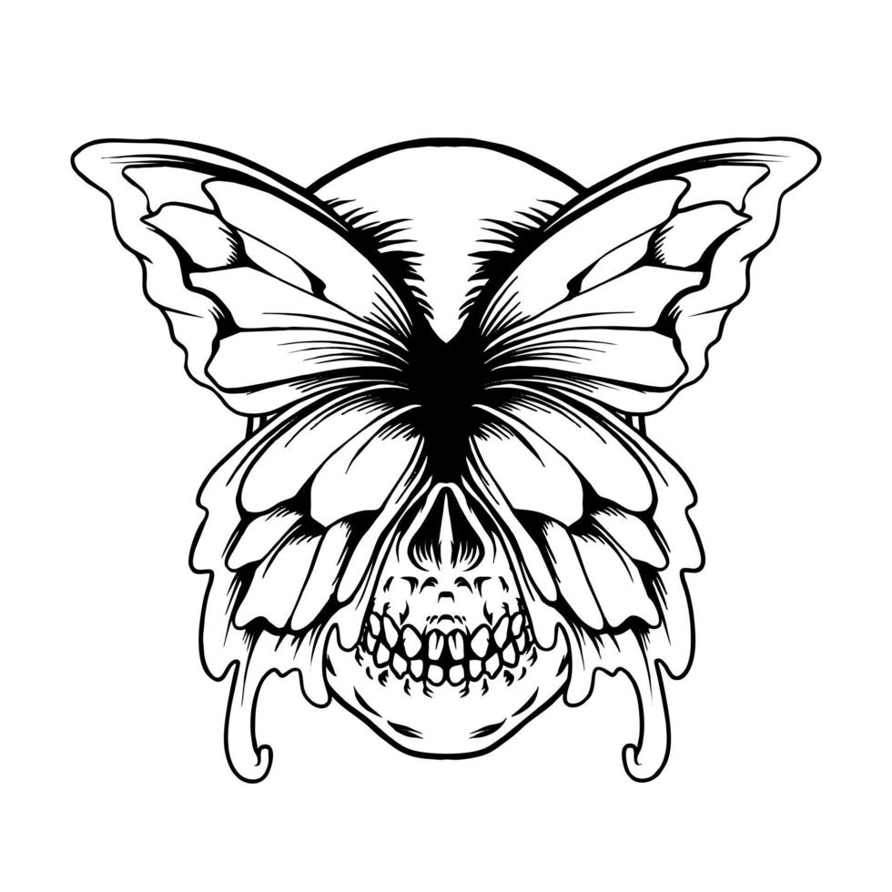 silueta de calavera y mariposa vector