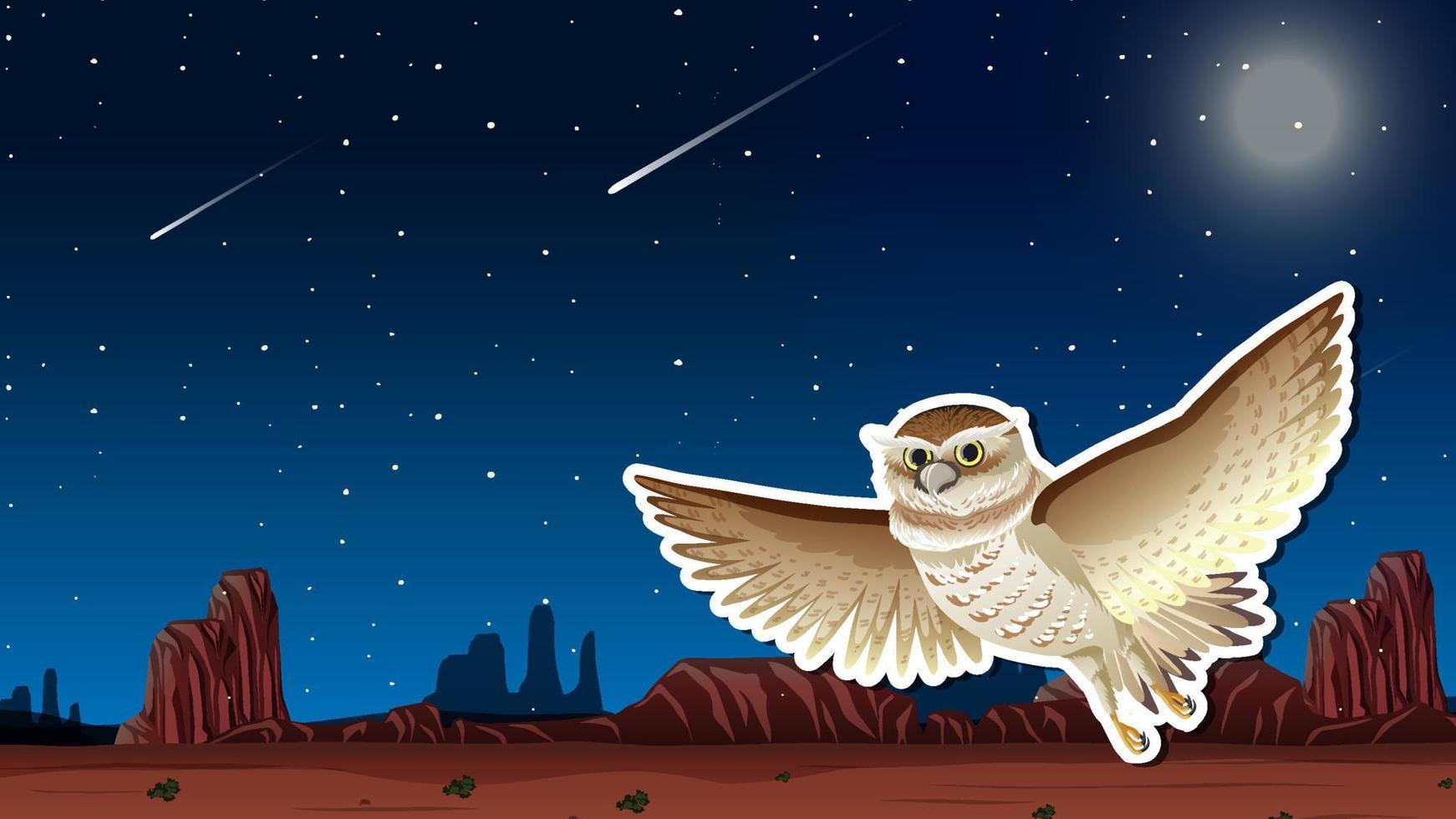 Thumbnail Design with owl flying at desert vector
