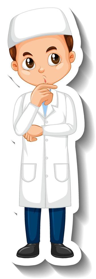 Muslim scientist boy cartoon character sticker vector