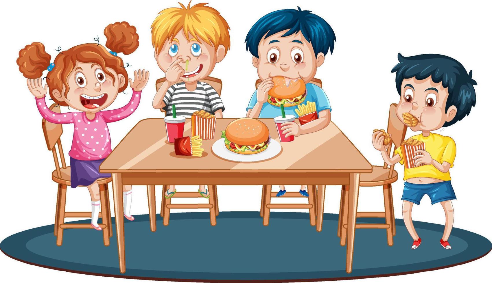 Happy children having meal together vector