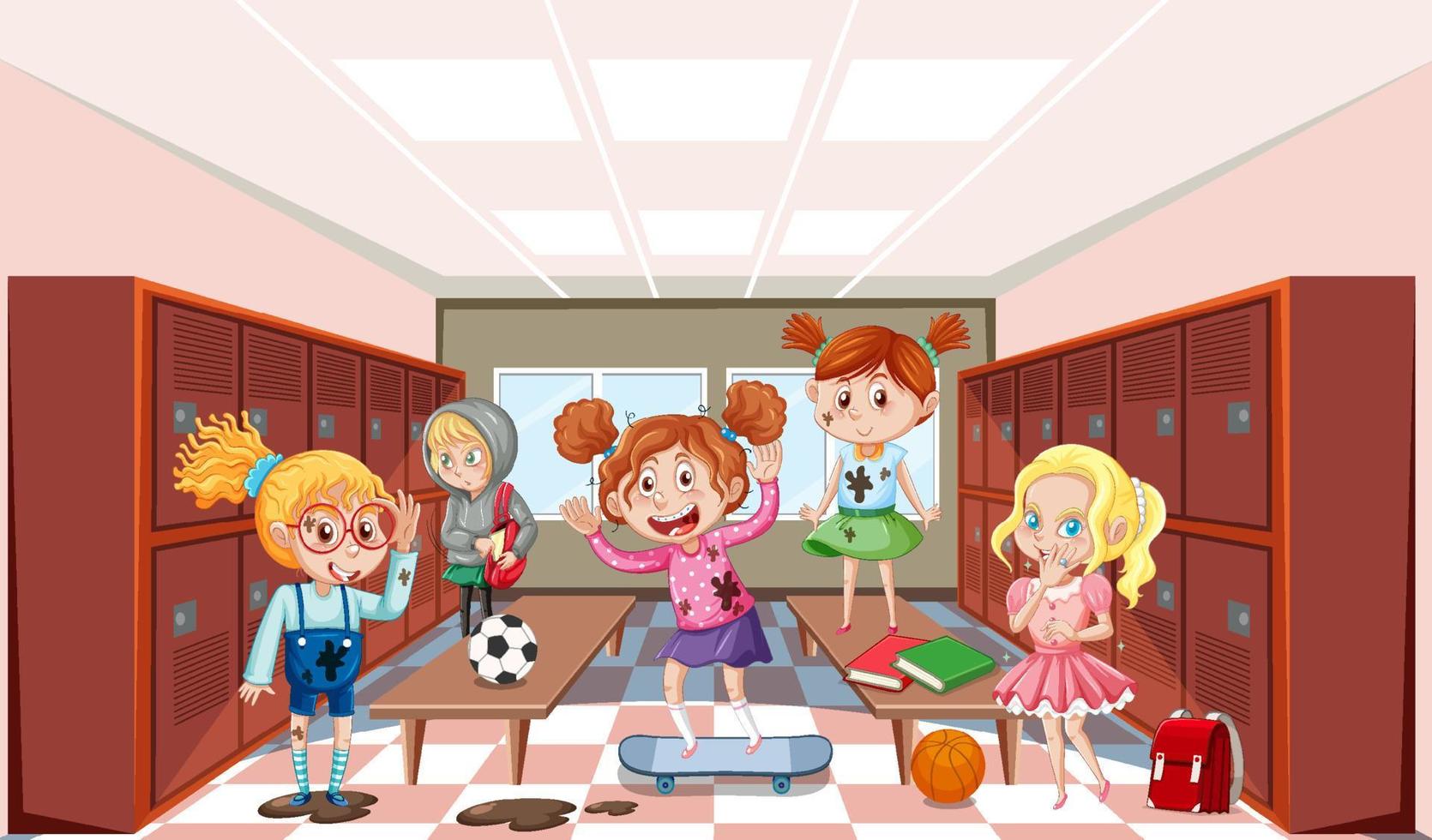 Locker room scene with school kids vector