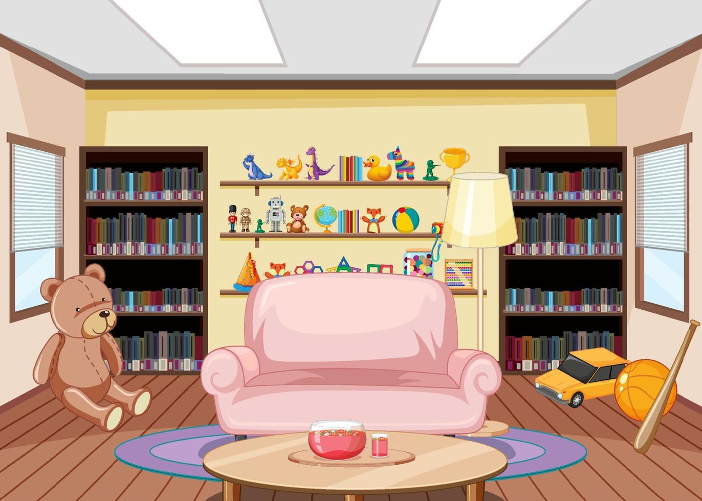 Interior of kindergarten library with many toys vector