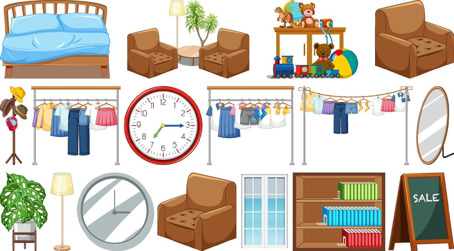 Set of interior furniture and decorations vector