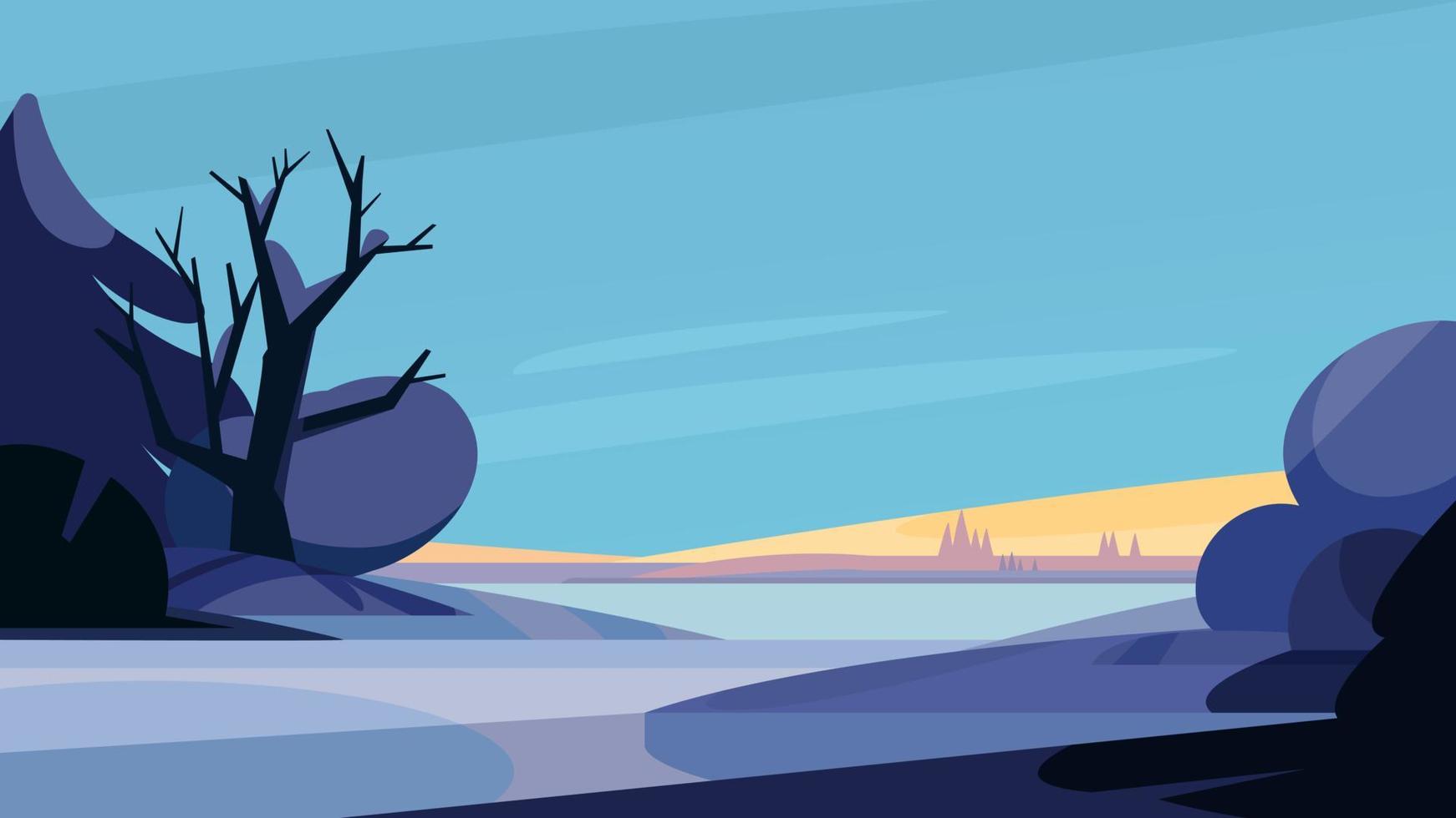 Winter landscape with river. vector