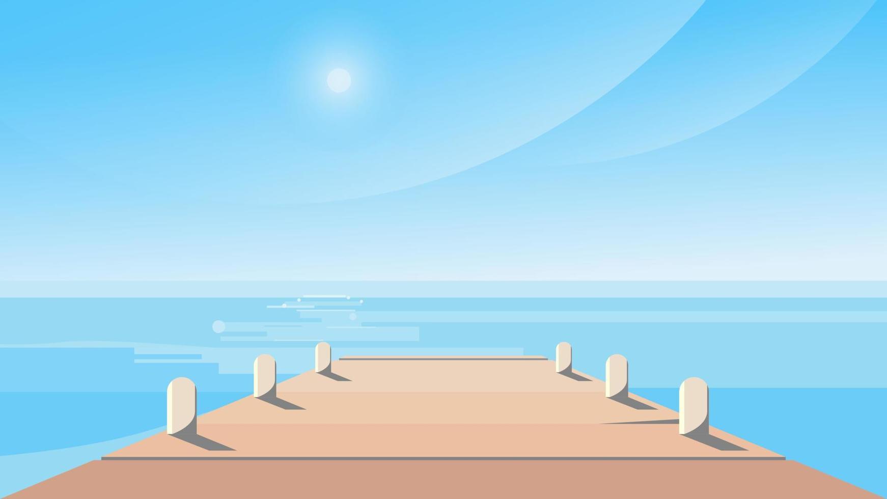 muelle de mar en un día soleado. vector