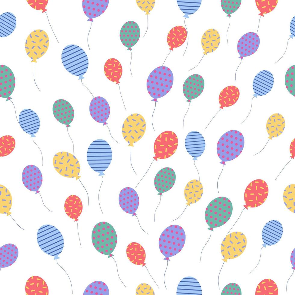 Seamless pattern with balloons, Festive Birthday Party objects on white background. vector