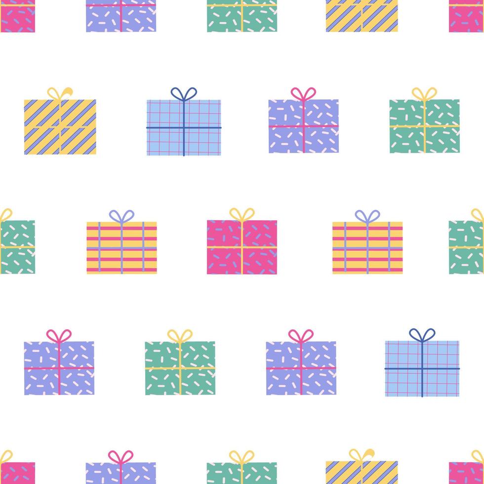 Seamless pattern with Gift boxes. Festive Birthday Party objects vector