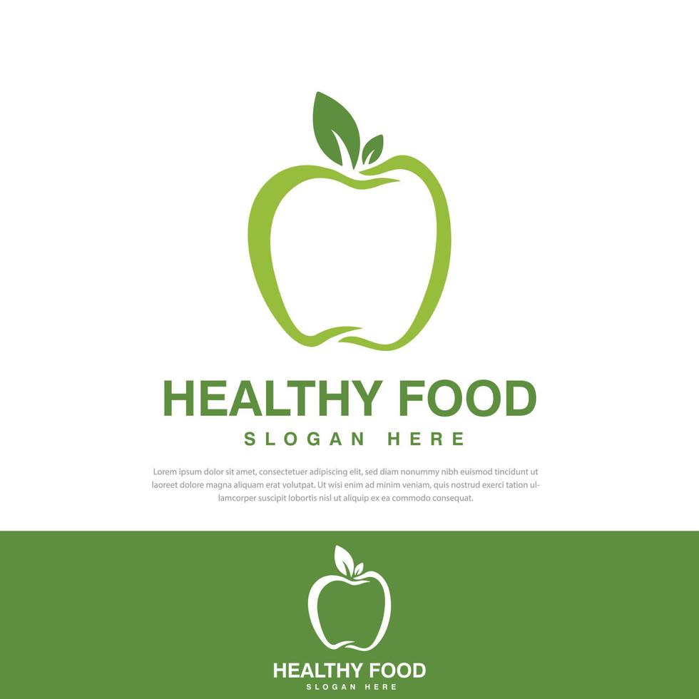 Stylized illustration line green apple fruit logo healthy food, symbol, icon, template, fruit healthy food vector