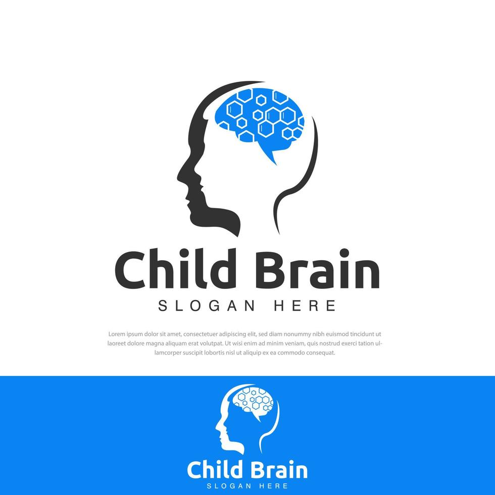 cerebro infantil ilustración logo cerebro adulto e investigación de imágenes, conceptos de creatividad y memoria, símbolos, iconos, plantillas de diseño vector